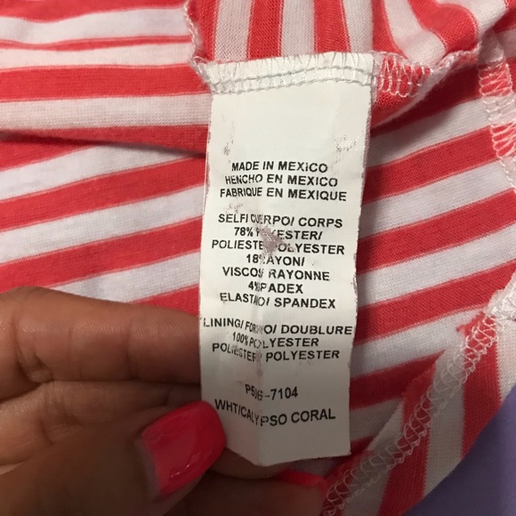 Strapless striped coral and white high low dress - Picture 3 of 4